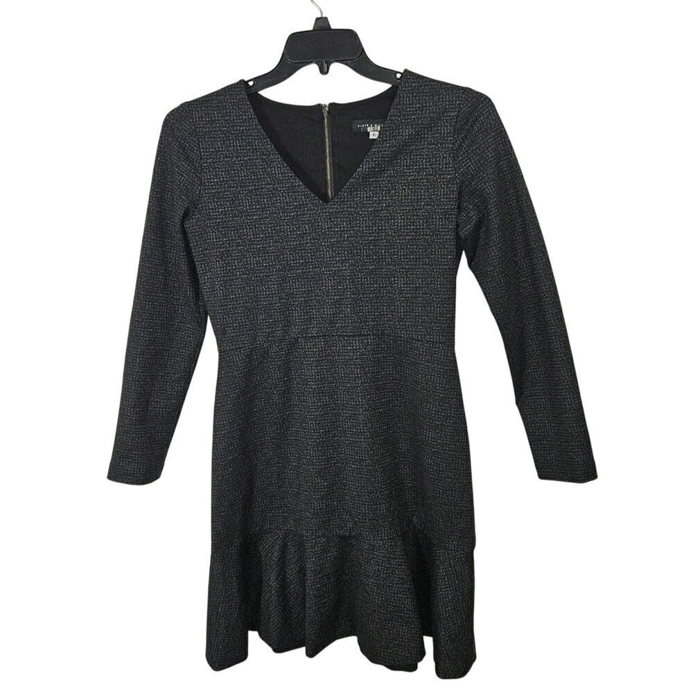 Slate & Willow Woven Flare Ruffle Hem Minimalist V-Neck Dress. Size 6/Small. - Picture 2 of 7